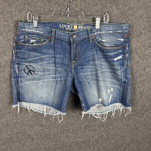 Lucky Brand Shorts Womens 18/34 Riley Legend Distressed USA Patch Peace Flag